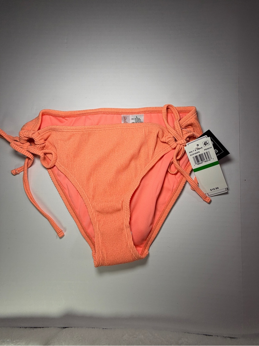 Salt + Cove Peach Textured Tie-Side Bikini Bottoms